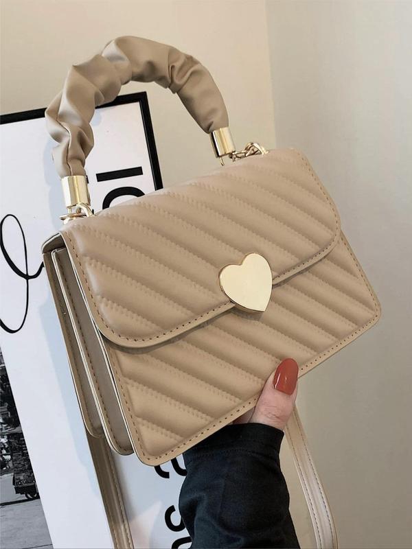 Heart Shape Snap Button Square Shoulder Bag