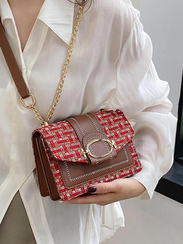 2024 New Trendy Fashion Check Plaid Chain PuLeather Flap Shoulder Lux Bag