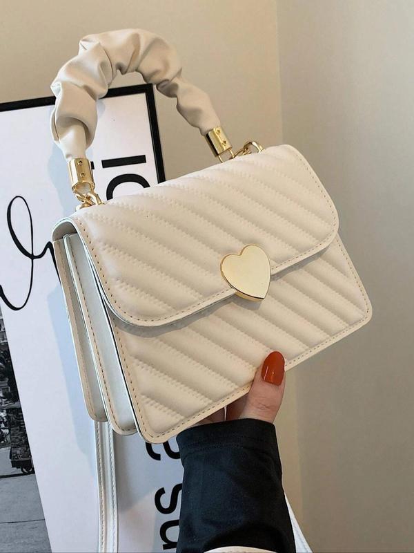 Heart Shape Snap Button Square Shoulder Bag