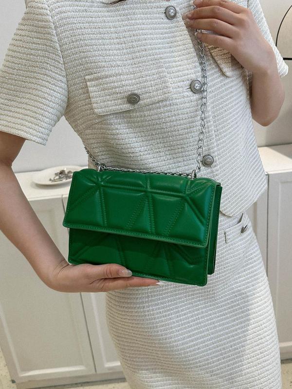 Women's Pu Leather Quilted Chain Flap Shoulder Bag